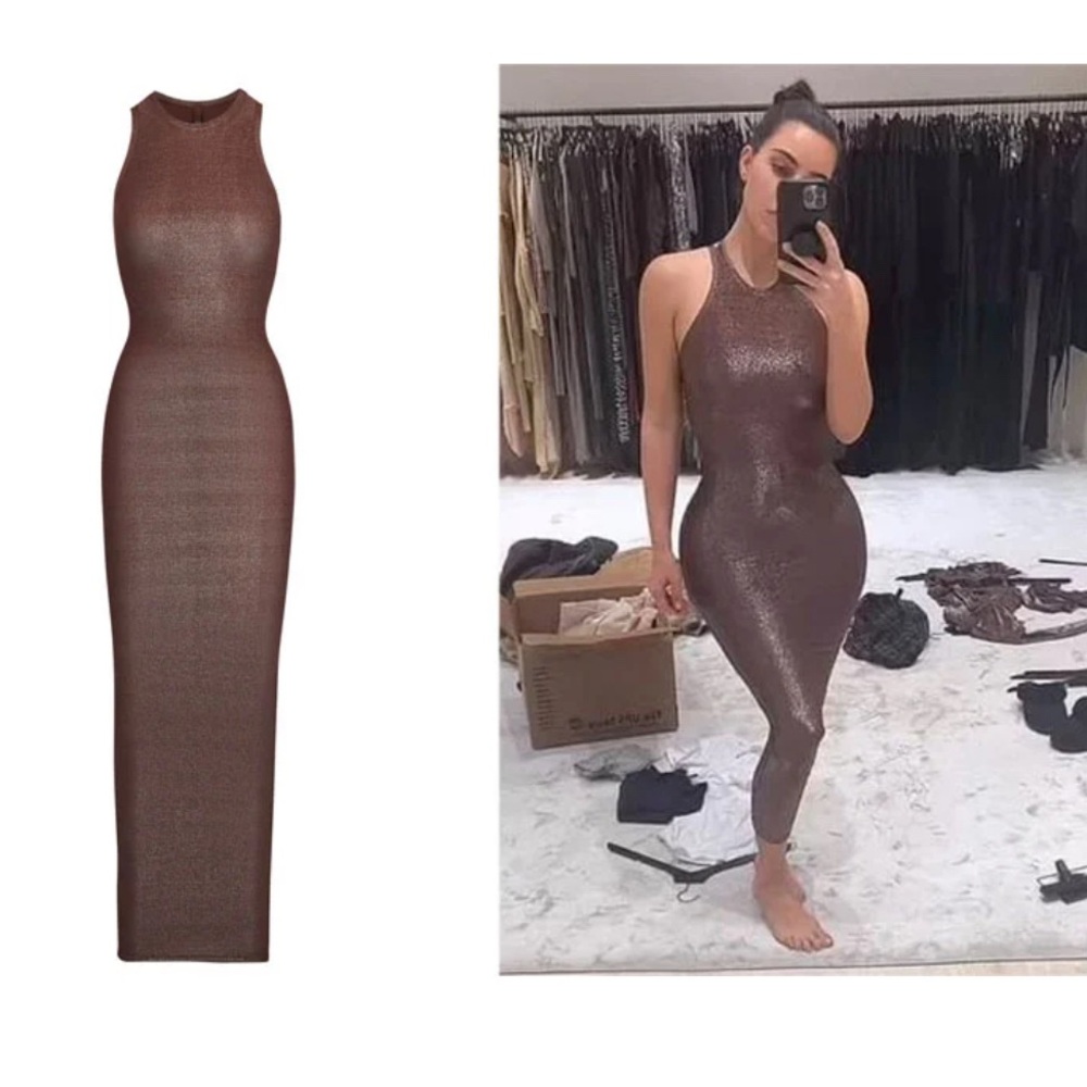 Skims Shimmer Dress in Cocoa NWT Medium